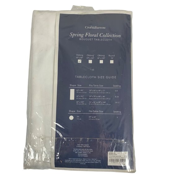 Craft Barrow NWT $45 Spring Floral Embroidered Tablecloth 60" x 84" Oblong - Picture 2 of 4